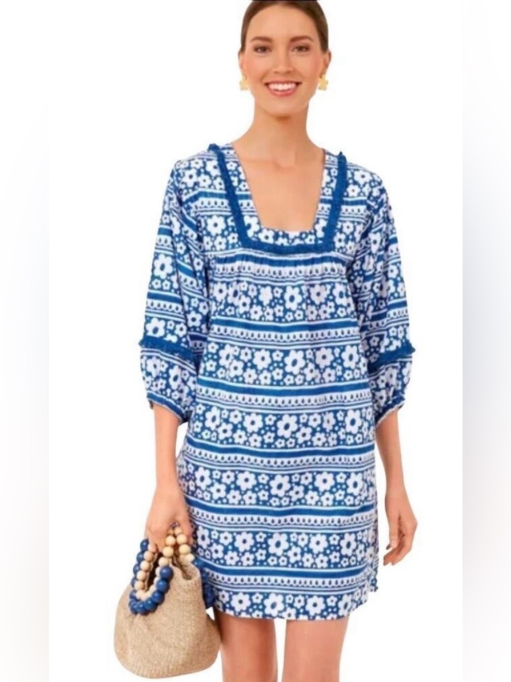 Tuckernuck Blue and White Floral-Print Mini Dress
